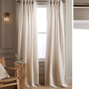 NWT QUINCE Set Of 2 48x84 Coastal Stripe Linen Cotton Curtains Ivory/Brown 5430